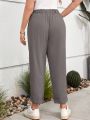 SHEIN LUNE Plus Size Solid Color Pleated Cuffed Hem Pants