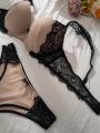 Contrast Lace Underwire Lingerie Set