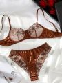 Ladies' Floral Embroidery Mesh Sexy Lingerie Set