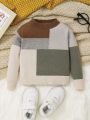 SHEIN Infant Boys'/girls' Long Sleeve Colorblock Round Neck Sweater