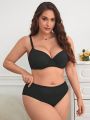 Plus Solid Underwire Lingerie Set