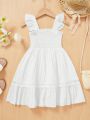 SHEIN Kids SUNSHNE Little Girls' Short Sleeves Round Neck A-Line Dress