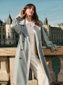 SHEIN Frenchy Double Breasted Flare Sleeve Belted Trench Coat