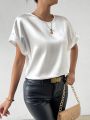 SHEIN Privé Batwing Short Satin Sleeve Blouse With Round Neckline