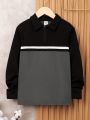 SHEIN Kids SPRTY Tween Boy Colorblock Quarter Zip Polo Shirt