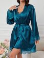 Women's Satin & Lace Splicing Pajama Set