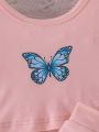 SHEIN Young Girl Butterfly Print Tank Top & Drawstring Front Skirt Set