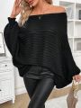 Off-Shoulder Batwing Sleeve Pullover Sweater