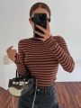 DAZY Kpop Striped Turtleneck Slim Fit Sweater For Layering