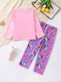 Little Girls' Cartoon Panda & Doughnut Print Homewear Set