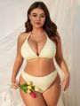 SHEIN Swim Mod Plus Size Textured Yellow Bikini Set, Separates