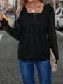 Contrast Lace Square Neck Sweatshirt