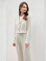 Anewsta Ladies' Suit Set With Single-breasted Blazer And Slightly Pleated Pants