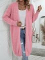 SHEIN Essnce Drop Shoulder Open Front Fluffy Knit Duster Cardigan