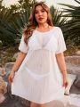 SHEIN Swim Basics Plus Size Round Neck Short Sleeve Sheer Pullover Cover Up