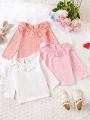 3 Pieces Of Cute Doll Round Neck Tops For Baby Girls