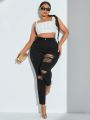 SHEIN SXY Plus Size Ripped Skinny Jeans