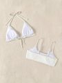 SHEIN Swim Mod 2pcs Women's Solid Triangle Halter Neck Skinny Strap Bikini Top