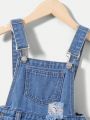 SHEIN Young Girls' Distressed Denim Overalls