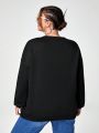 whatsupdale Plus Figure & Letter Graphic Drop Shoulder Sweatshirt