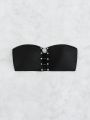 SHEIN Swim Chicsea Rhinestone Decor Hollow Out Strapless Bikini Top