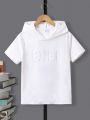 SHEIN Kids KDOMO Boys' (Big) Hooded Short Sleeve Casual T-Shirt With Letter Print