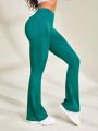 SHEIN Yoga Basic Green Athletic Bell-bottoms High-waist Tummy Control Stretch Workout Running Yoga Pants