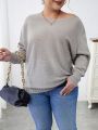 SHEIN Essnce Plus Batwing Sleeve Ribbed Knit Sweater