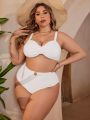 SHEIN Swim Chicsea Plus Size Solid Color Ruffled Bra And High Waist Triangular Panties Bikini Swimwear Set