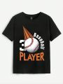Boys' Casual Letter & Baseball Print Short Sleeve T-shirt