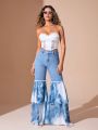 SHEIN BAE Tie-Dye Patchwork Flared Jeans