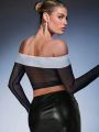 Sarah LA Off Shoulder Colorblock Mesh Top