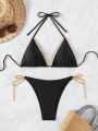 SHEIN Swim BAE Chain Triangle Cup Halter Neck Separates Swimsuit Set