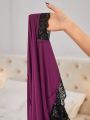Tie Back, Color-block, Lace Nightgown With Backless Design