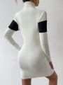 SHEIN Frenchy Women's Color Block Turtleneck Sweater Dress