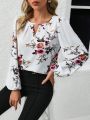 SHEIN Clasi Women's Floral Printed Collar Hollow Out Blouse