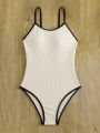 Women's One-piece Swimsuit With Contrast Color Edges