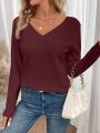 SHEIN Frenchy V-neck Embroidered Mesh Splice Sweater