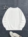 Teen Girls' Character Letter Print Round Neck Fleece Pullover Sweatshirt