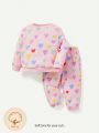 Cozy Cub Baby Girls' Heart Printed Round Neck Sweatshirt And Long Pants 2pcs Set