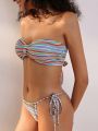 SHEIN X Lily May Mac Women's Striped Bandeau Tie Bikini Set