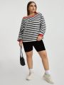 SHEIN Essnce Women's Plus Size Striped Lantern Sleeve T-shirt