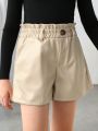 SHEIN Tween Girl Paperbag Waist PU Leather Shorts