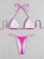 SHEIN Swim SXY Contrast Binding Halter Triangle Bikini Swimsuit