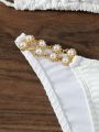 Triangle Bikini Set With Pearls And Rhinestone Decoration