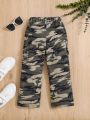 SHEIN Young Girl's Y2k Camouflage Print Cargo Style Cool Straight Jeans