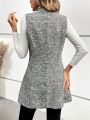 SHEIN Essnce Women's Gray Striped Sleeveless Woolen Vest
