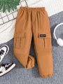 Young Girl Letter Patched Detail Flap Pocket Cargo Pants