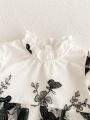 Baby Girl Floral Embroidery Ruffle Trim Peplum Bodysuit