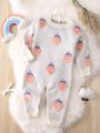 Baby Girl Strawberry Pattern Button Crotch Sweater Jumpsuit